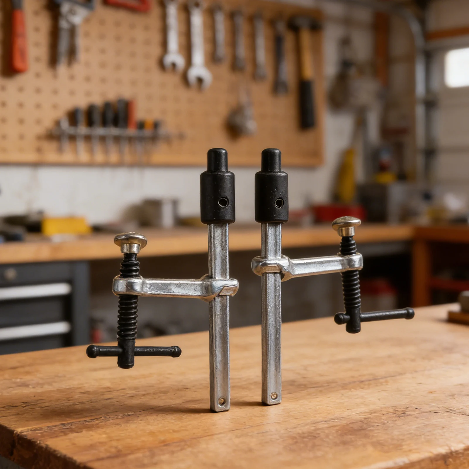 

2 шт. зажимных фиксатора для деревообрабатывающих столов с диаметром отверстия 16 мм и максимальным диапазоном зажима 160 мм, металлическая конструкция