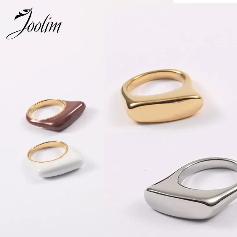 Joolim-anillo de acero inoxidable para mujer, joyería de gama alta, PVD, sin deslustre, diseño permanente, Simple, Retro, crema de esmalte