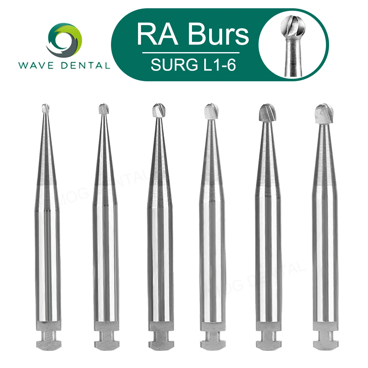 PRIMA WAVE Dental Tungsten Carbide Burs Low Speed Dentistry Drill Round Head for Dental Implant System RA Bur 5Pcs/ 1set