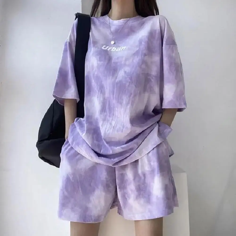 Tie-dye Women Outfit Tie-dye Women's T-shirt Shorts Set with Loose Fit Short Sleeves Elastic Waist Plus Size Casual for Women