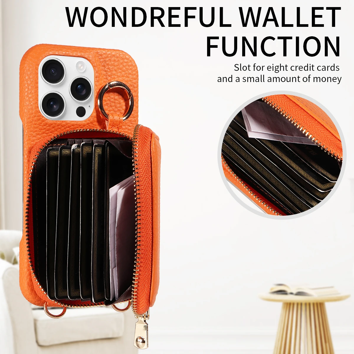 Hochwertige Kunstleder-Handyhülle für iPhone 16e 16 15 14 13 12 11 Pro Max Umhängetasche, Brieftasche mit Kartenfach, Anti-Entmagnetisierung – Detail 7