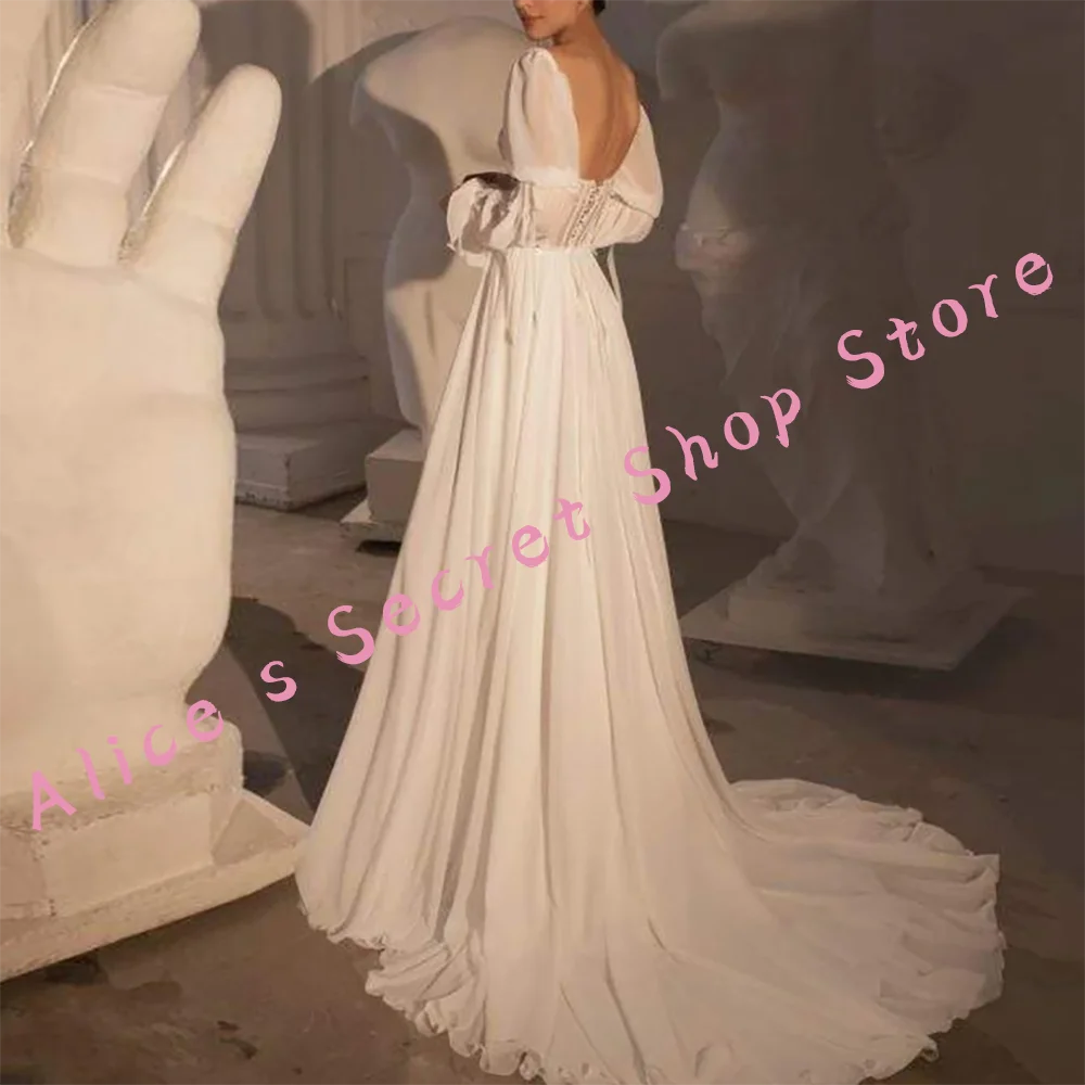 

Elegant Sweetheart Lace Beading Backless Puff Sleeve A-Line Bride Wedding Dresses Bridal Gowns Customized