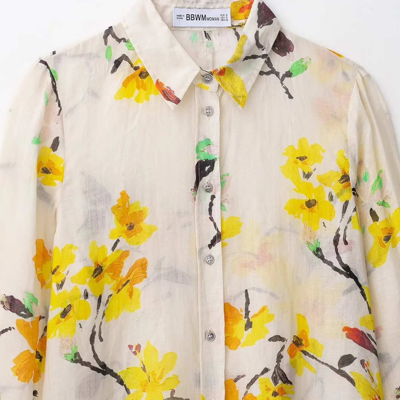 JNLEAOG Autumn New Women's Faion Design Sense Linen Flower irt Casual Loose Polyester Fiber Long Sve Button Print