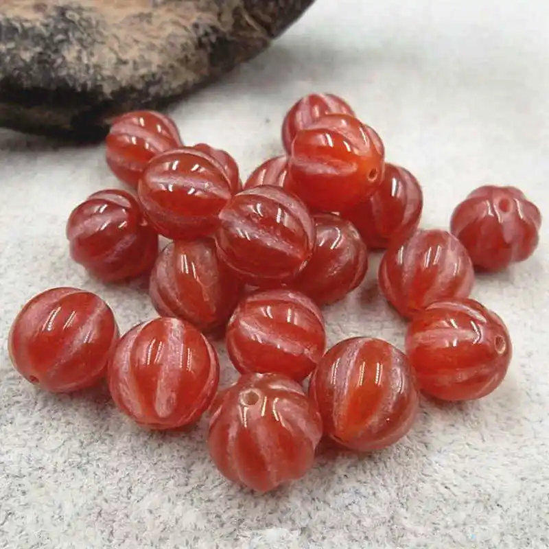 10PCS Natural Red Matted Agate Carved Pumpkin Loose Beads 8/10/12/14/16/18/20mm Round Melon Agates Beads TSB0456