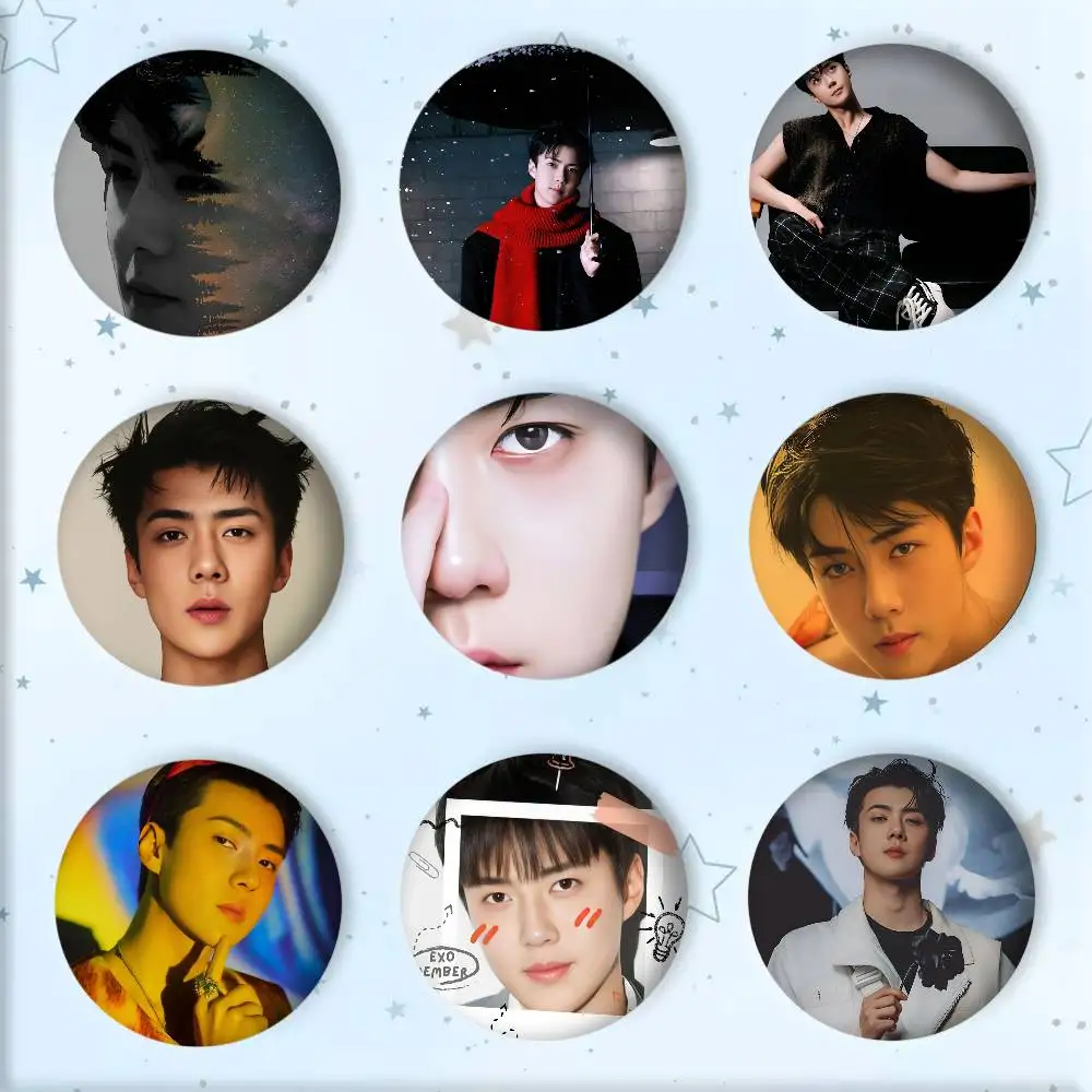 Korean Male Artists Singer S-Sehun Badge Round Art Brooch Clothes Backpack Accessories Lapelnd Laserh