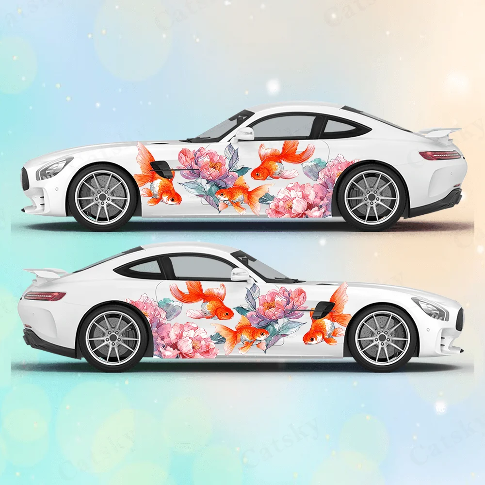 Colored Lotus Lucky Koi Fish Car Side Sticker Decor,PVC Waterproof Scratch Resistant Decal,Car Protection,Auto Accessories Gift