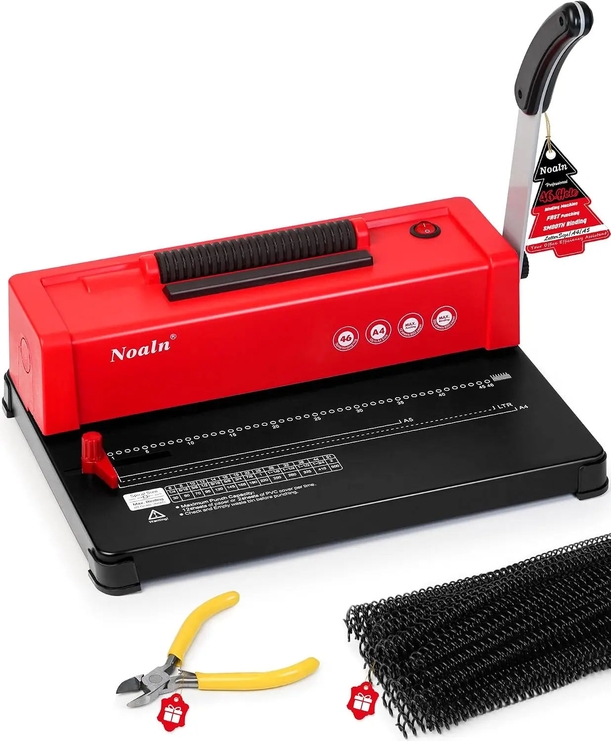 46 Hole Binding Machine Spiral Coil Binder Classic Red DIY Book Binder Kits Electric Coil Inserter 100pcs Comb Binding Spines Le