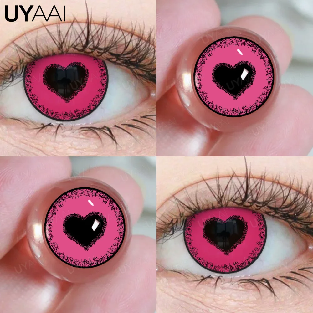 UYAAI 1 Paar Cosplay-Linsen in Pink für Augen, Anime-Linsen für Halloween, Nezuko Colorcon y2k Augenkontaktlinsen, kosmetische rote Linsen für Cosplay – Detail 9