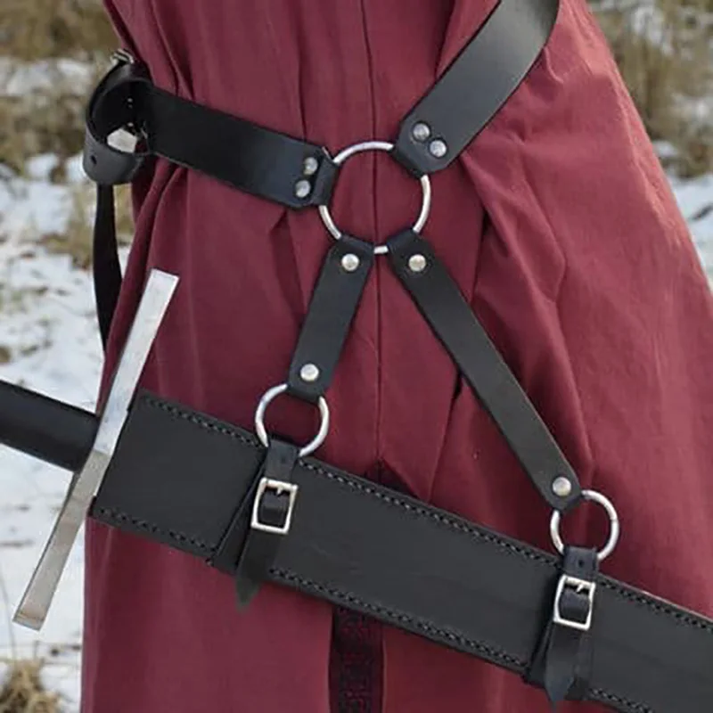 

Medieval PU Leather Sword Holder Sheath Adult Men Viking Pirate Knight Warrior Cosplay Costume Gear Rapier Belt Larp Stage Props
