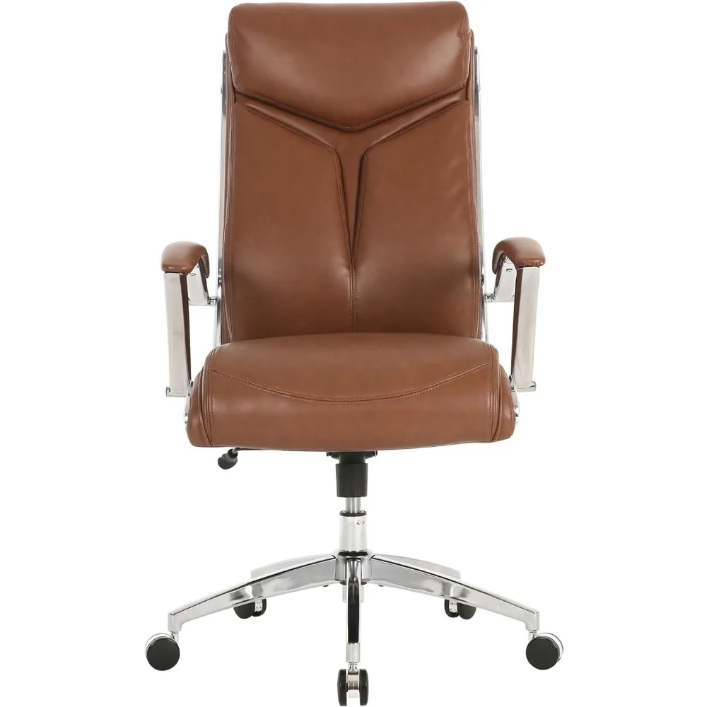 Modern Comfort Verismo Bonded Leather High-Back Executive Chair, Brown/Chrome, BIFMA Compliant