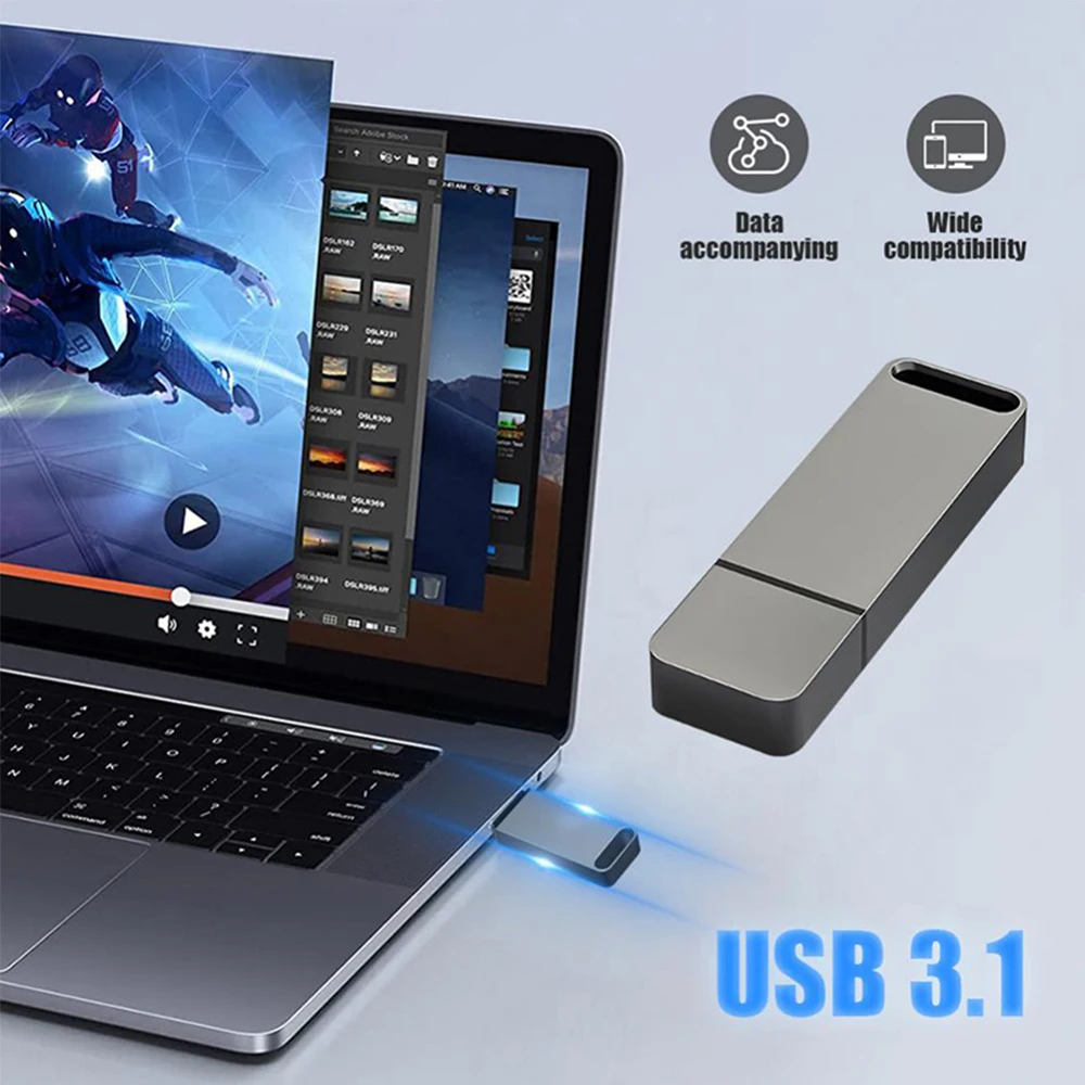 Diska lepas USB 2TB, Flash Drive logam 2TB USB 3.1 Cle USB Pen Drive memori USB 1TB File Transfer Waterproo USB Flash 64GB