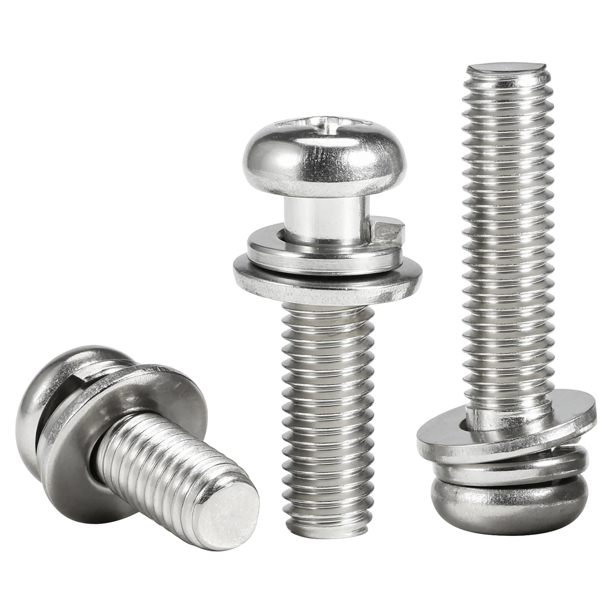 

M3 M4 M5 M6 M8 M10 Машинные винты с крестообразным шлицем и шайбами Набор винтов из нержавеющей стали с круглой/поворотной головкой для DI/мотоцикла/электроники