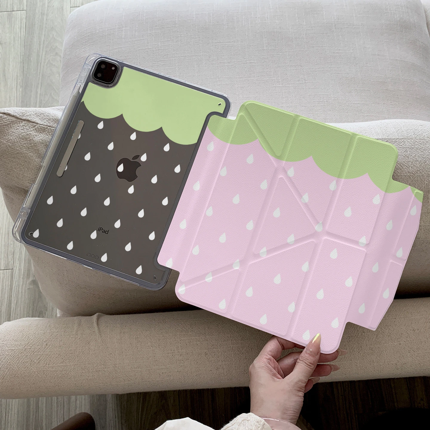 Ins Pink Strawberry Table Case For iPad Pro 11 12.9 13 A16 M2 M3 M4 M5 Shell 8.3 9.7 10.2 5/6/7/8/9/10/11th Mini Air 3 4 5 Cover