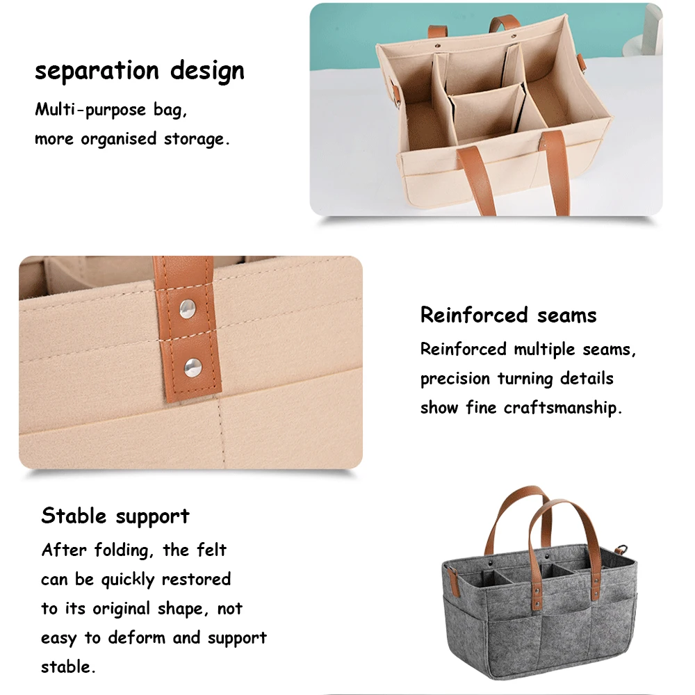 Automobiles Baby Felt Storage Nursery Organizer Basket Infant Diaper Bag with Handle Caddy Changing Nappy Kids Storage Carrier image 4
