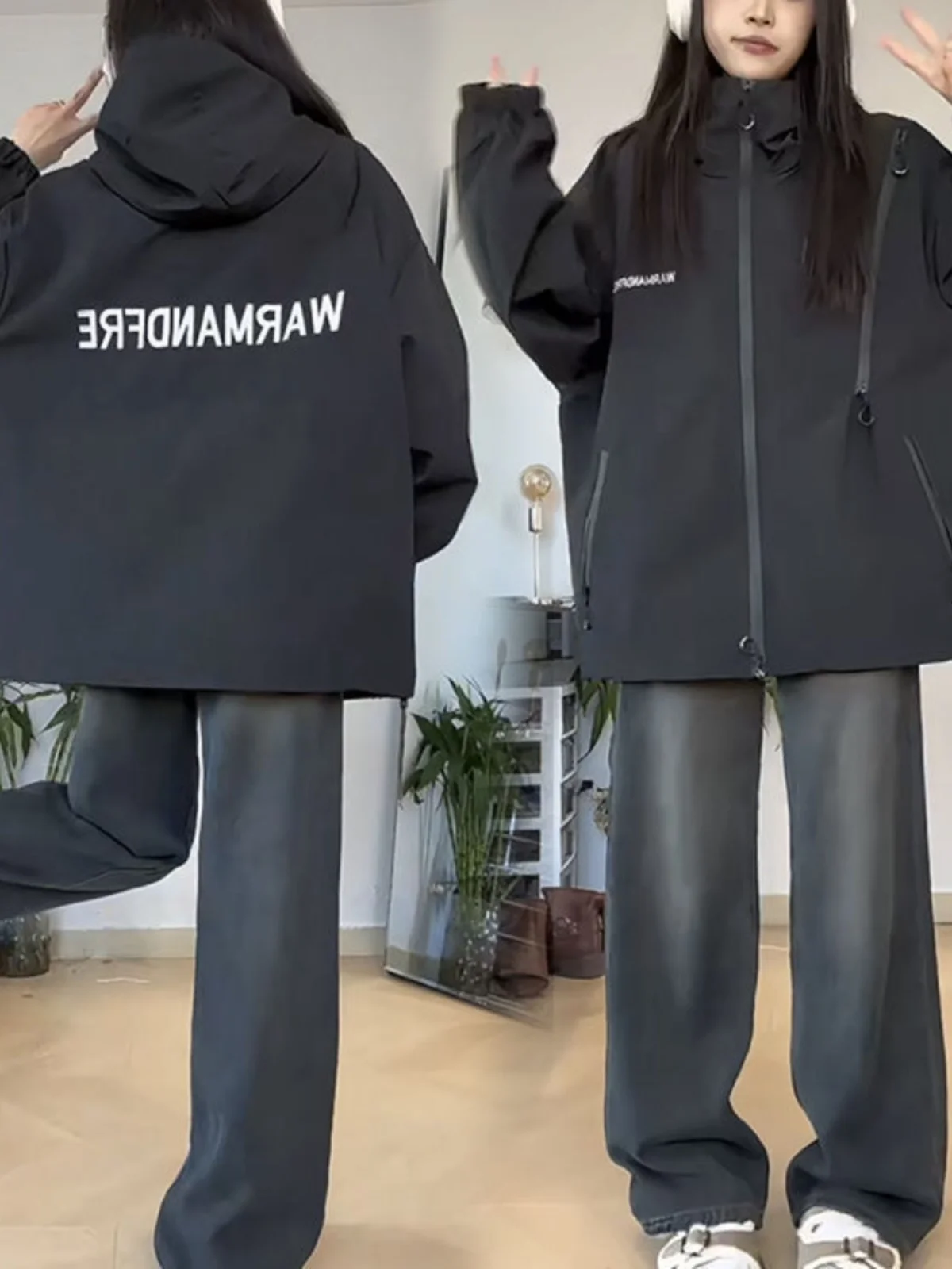 American Street Style Couple Simple Hooded Jacket Women's Versatile Autumn New National Trend Climbing Suit Zipper Jacket