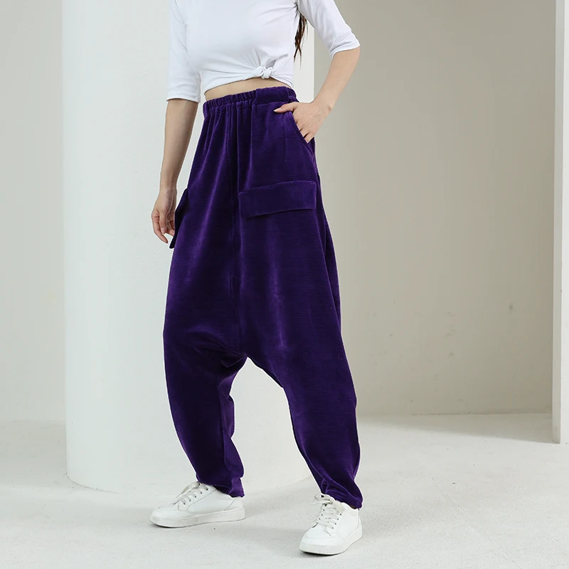 

Corduroy Baggy Cross-Pants Autumn Winter Solid Color Harajuku Streetwear Unisex Loose Wide Leg Sportswear Jogger Bloomers