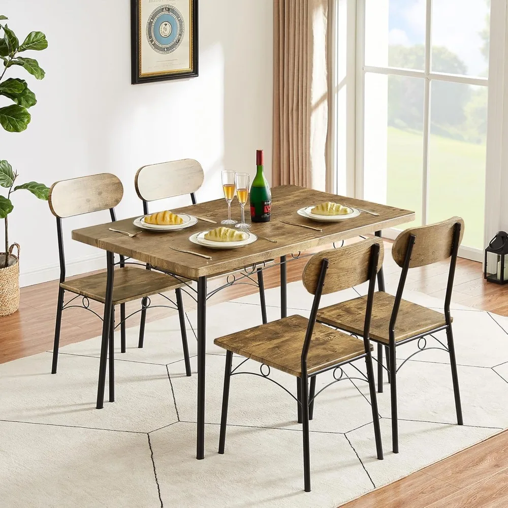 Dining Table Set for4,5 Piece Dinette with Chairs for Kitchen, Breakfast Nook and Small Space,Brown,43.3