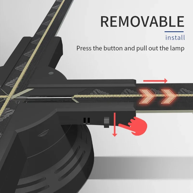 3D holographic projector LED fan advertising machine, no screen, suspended installation, with speaker support.