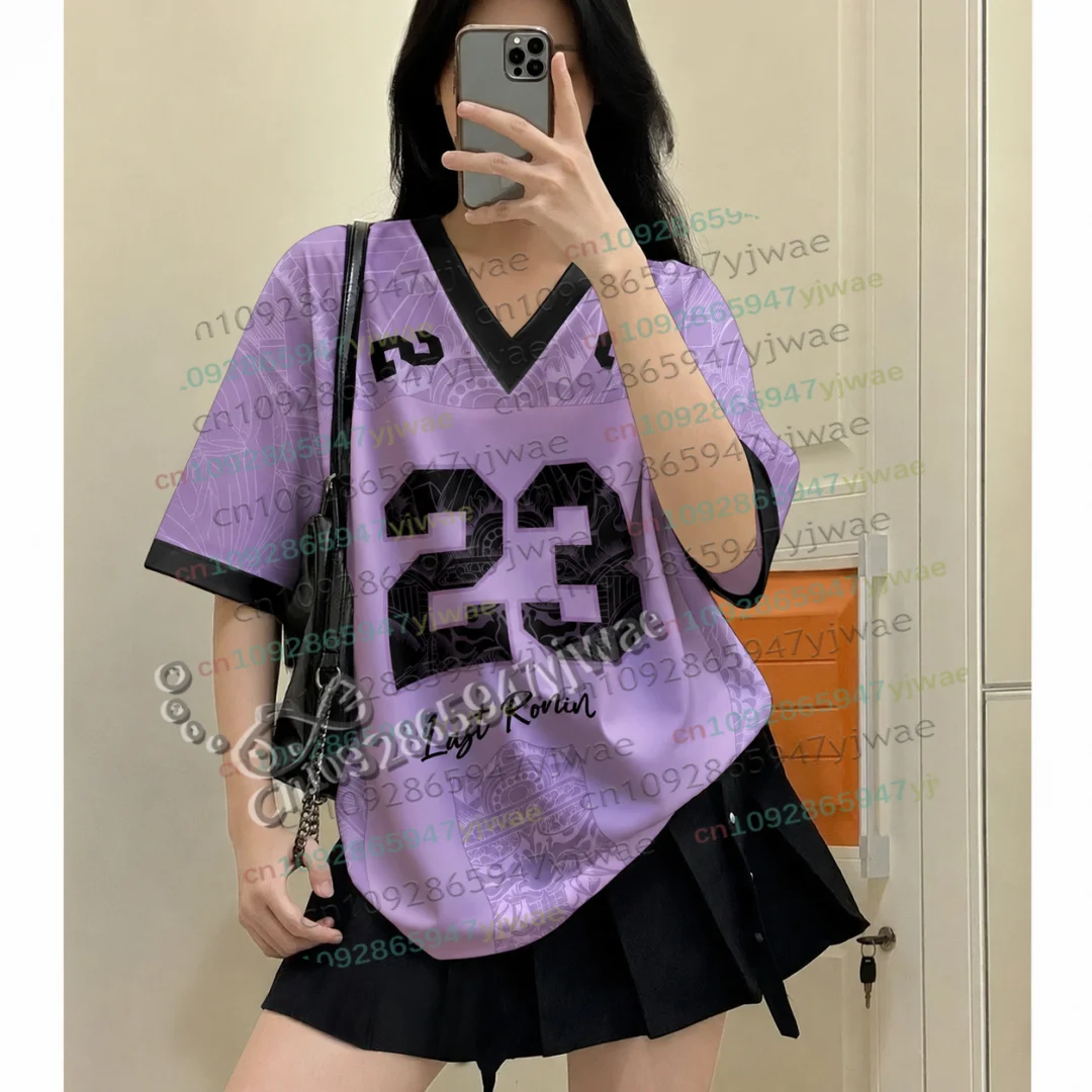 Color Blocking No.23 V-Neck Football Jersey Last Ronin Samurai Short Sleeve T-Shirt Summer Baseball Jersey Women Men's Clothing