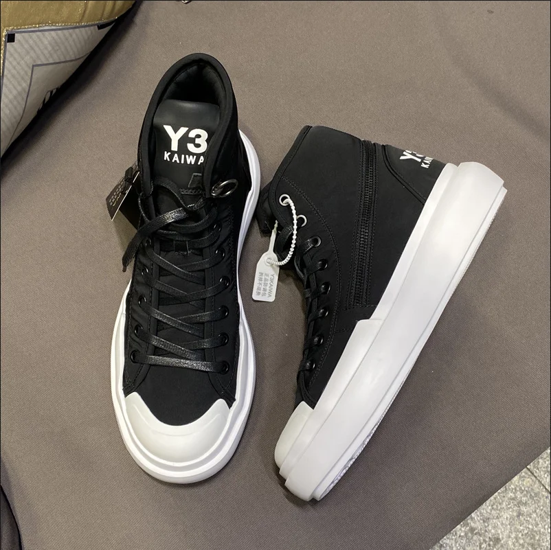 أحذية قماشية سميكة ذات نعل سميك، أحذية رجالية عالية الجودة، أحذية مشي رياضية صيفية قابلة للتنفس باللون الأسود #4