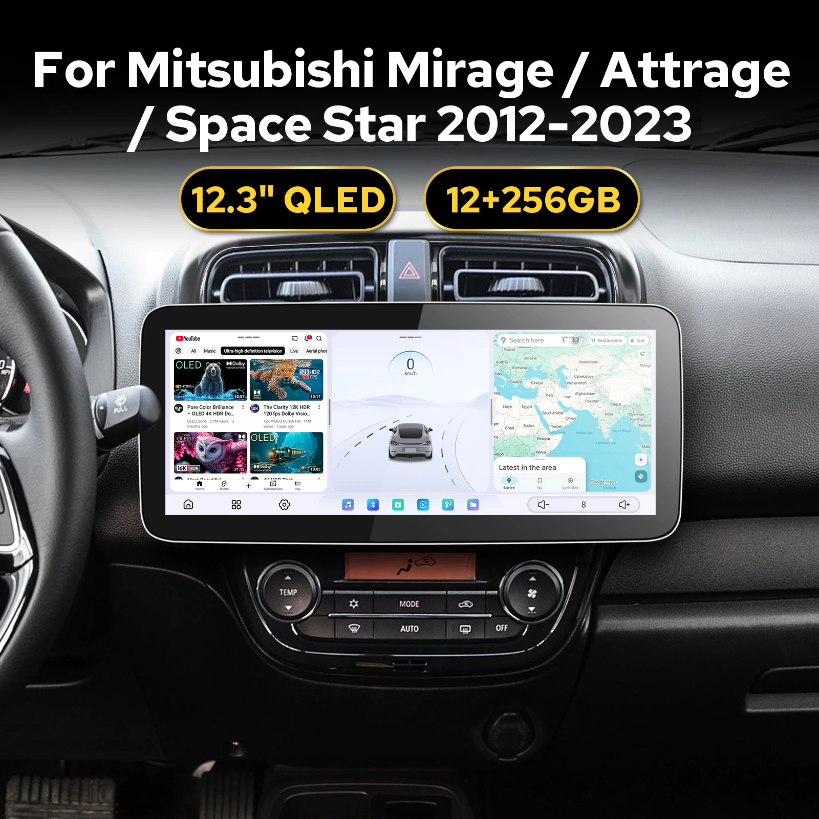 Radio Estéreo para Auto con CarPlay Inalámbrico Actualizado para Mitsubishi Mirage/Attrage/Space Star 2012-2023, Reproductor Multimedia Android, Plug&Play