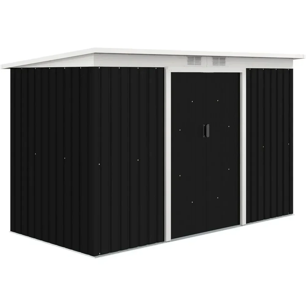 9' x 4' Outdoor Storage Shed, Galvanized Metal Utility Garden Tool House, Lockable Door for Backyard, Bike, Patio, Garage, Gray