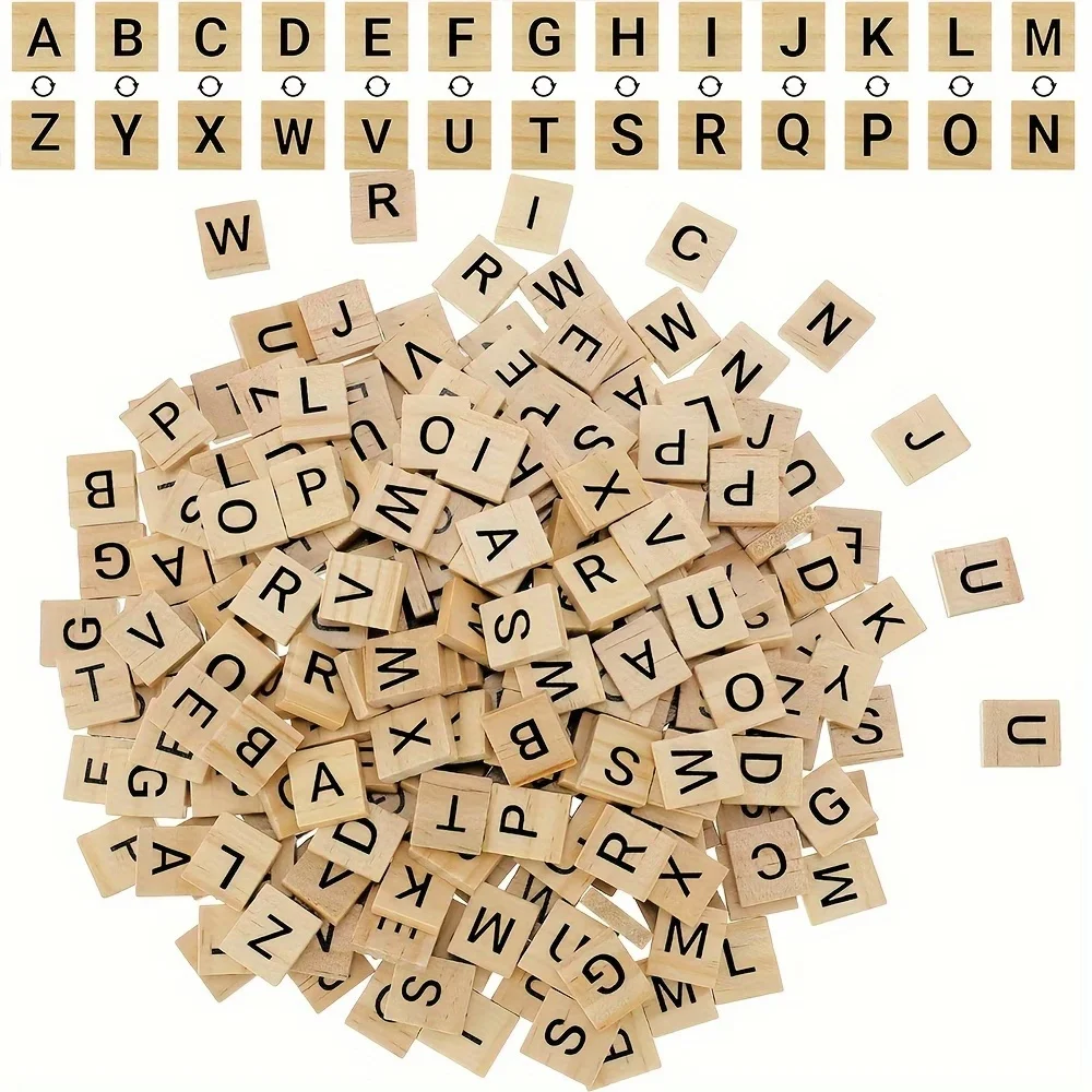 100 Piezas de Letras de Madera para Scrabble, Letras de Madera para Manualidades, Decoración DIY, Letras de Madera para Posavasos