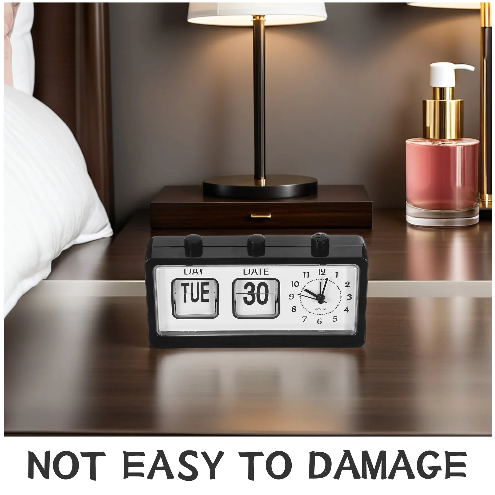 ساعة تقويمية قابلة للطي لسهولة القراءة وعرض التاريخ واليوم على الطراز القديم وديكور غرفة الدراسة وساعة منبه يدوية #2