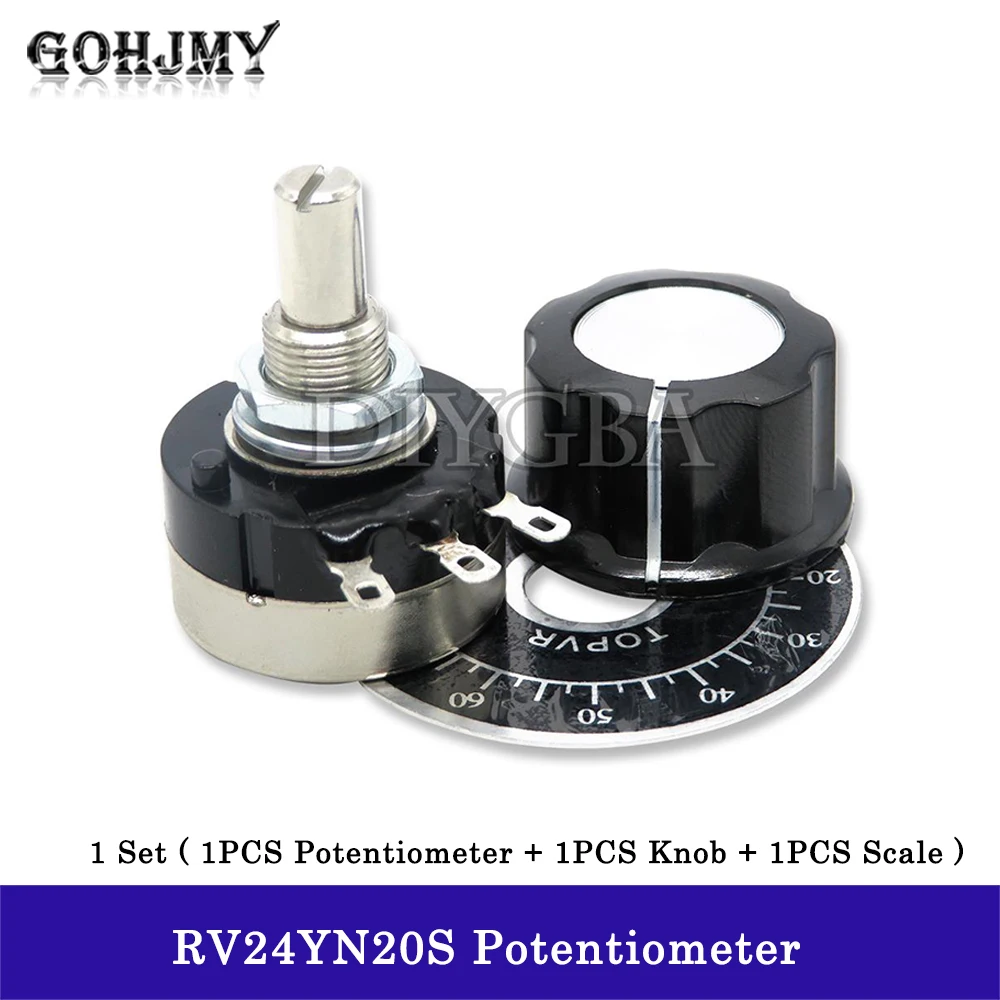 1 set(3PCS) RV24YN20S with knob / scale 5K 10K 100K 500K 200K 100 ohm Potentiometer RV24YN