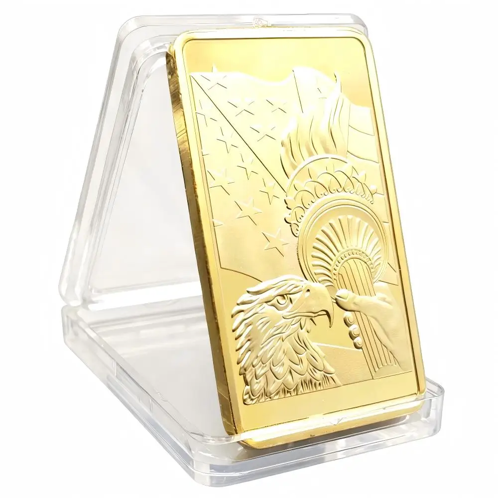 1 Oz American Eagle Gold Bar Liberty Lady Plated Commemorative Medal Square Golden Eagle Coin Collectible Souvenir Art Craft