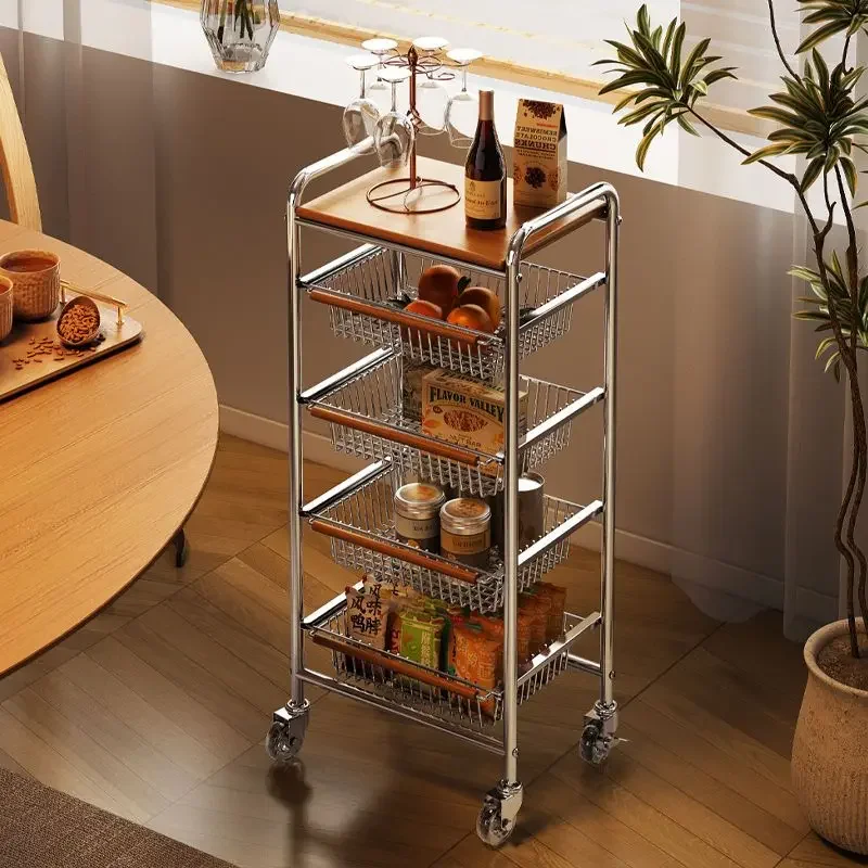 Middle cart living room household storage shelf partition can move snacks storage sofa narrow side a few shelves on the ground