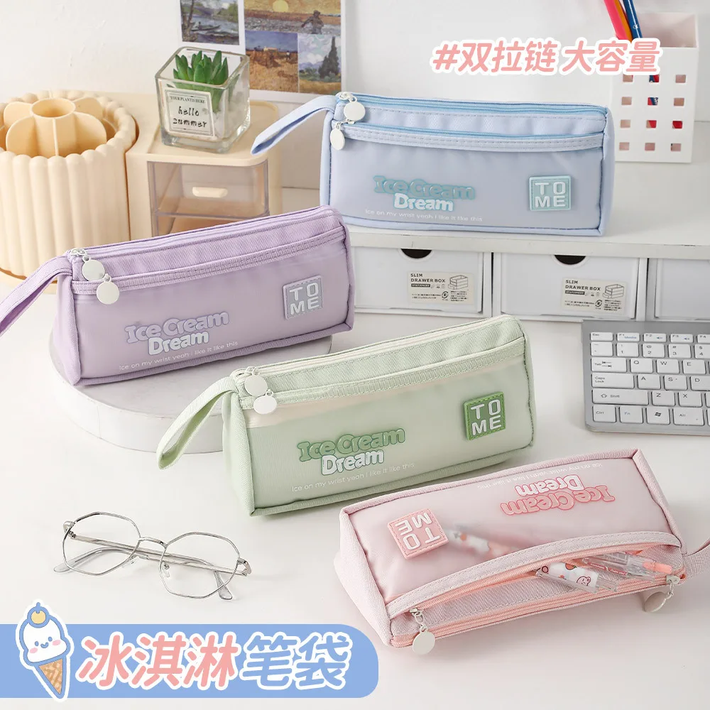 Tumi Cute Triangle Case Girls, Washable And Dirt-Resistant Transparent Pencil Bag, Large Capacity Stationery Bag For Elementary