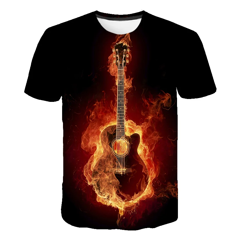 

Electric Guitar 3D Printed Summer Men's T-shirt Rock Band Retro Music Novelty Clothing Street O Neck Large Size Short Sleeves