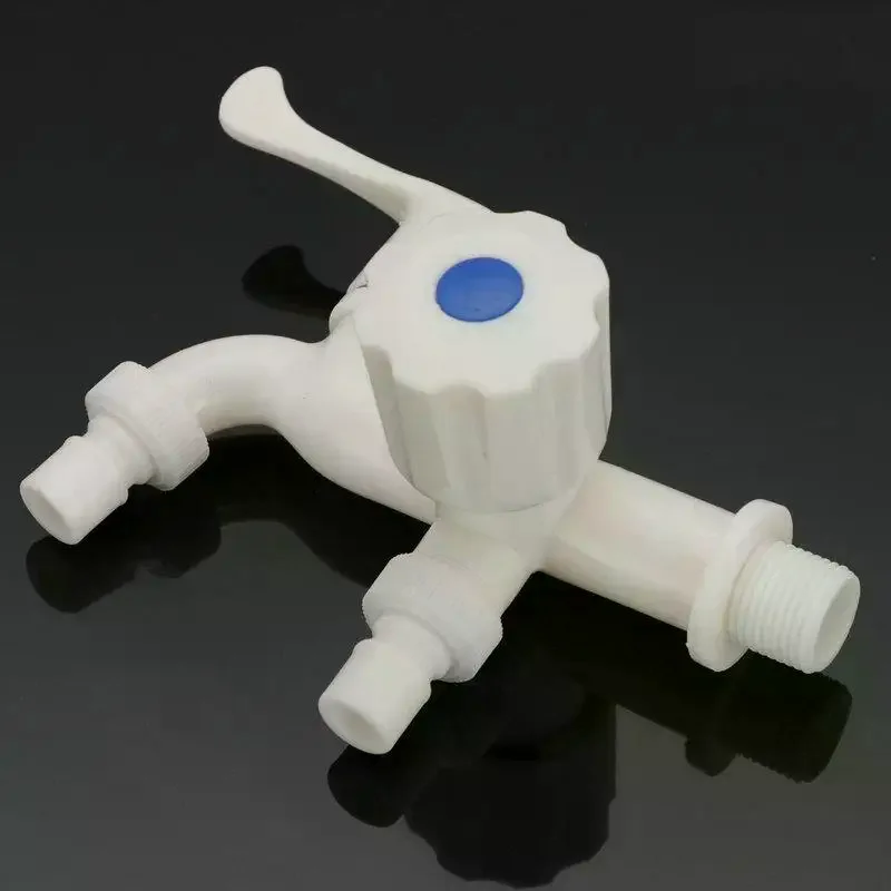 G1/2 Inches Plastic Dual Outlet Water Tap With Independent Control Hose Adapters For Washing Machine Garden Use