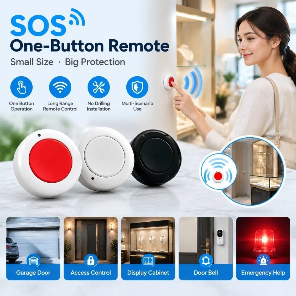 433MHz Wireless RF Remote Control SOS Free to Stick Single Button Remote Control No Drill Round Car Gate Remote Control