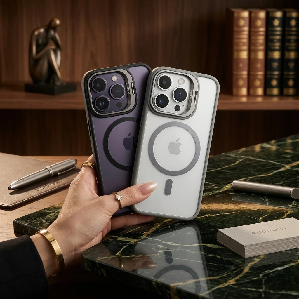 

Magnetic For Magsafe Case For iPhone 15 14 13 Pro Max Invisible Lens Camera Stand Matte Translucent Acrylic Shockproof Armor Cov
