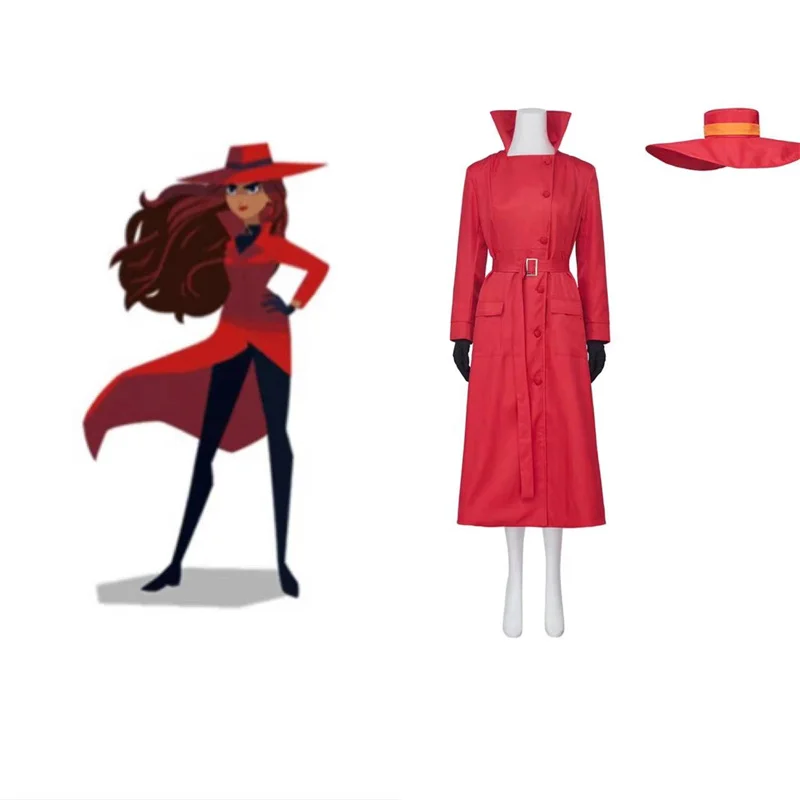 Anime Carmen Sandiego  Cosplay Costume Uniform Full Set Red Outfits Halloween Carnival New Year Party Suit