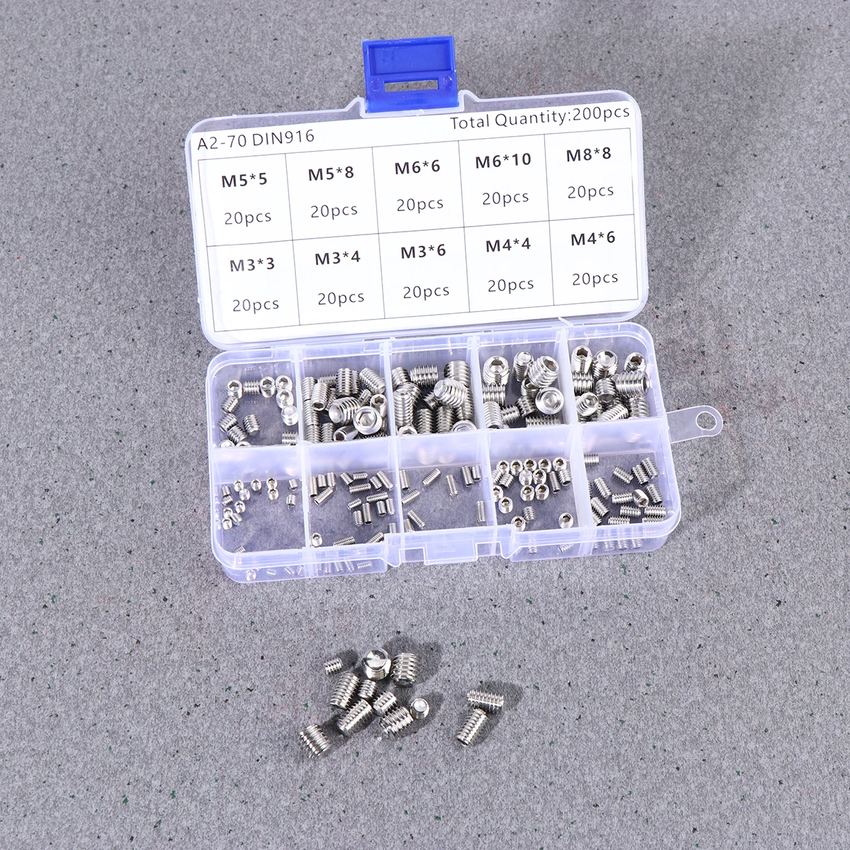 

200 Pcs Hexagonal Tightening Screw Kit Steel Socket Screws Stainless Flat Point