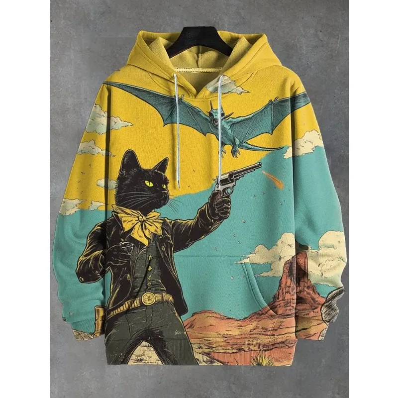 

2025 Men's Sportswear Space Cat Pattern 3D Printed Hoodie Women's Oversized Designer Hoodie Long Sleeve Top