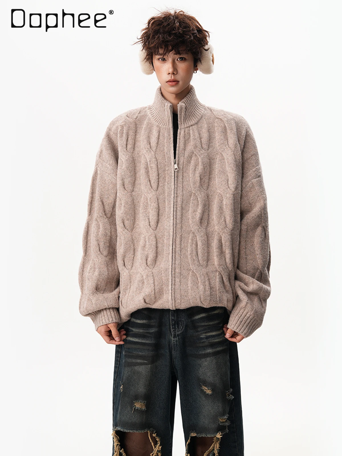 

Весенне-осенний мужской синий и темно-серый вязаный кардиган в американском стиле для пары, свободный черный и бежевый свитер с круглым вырезом