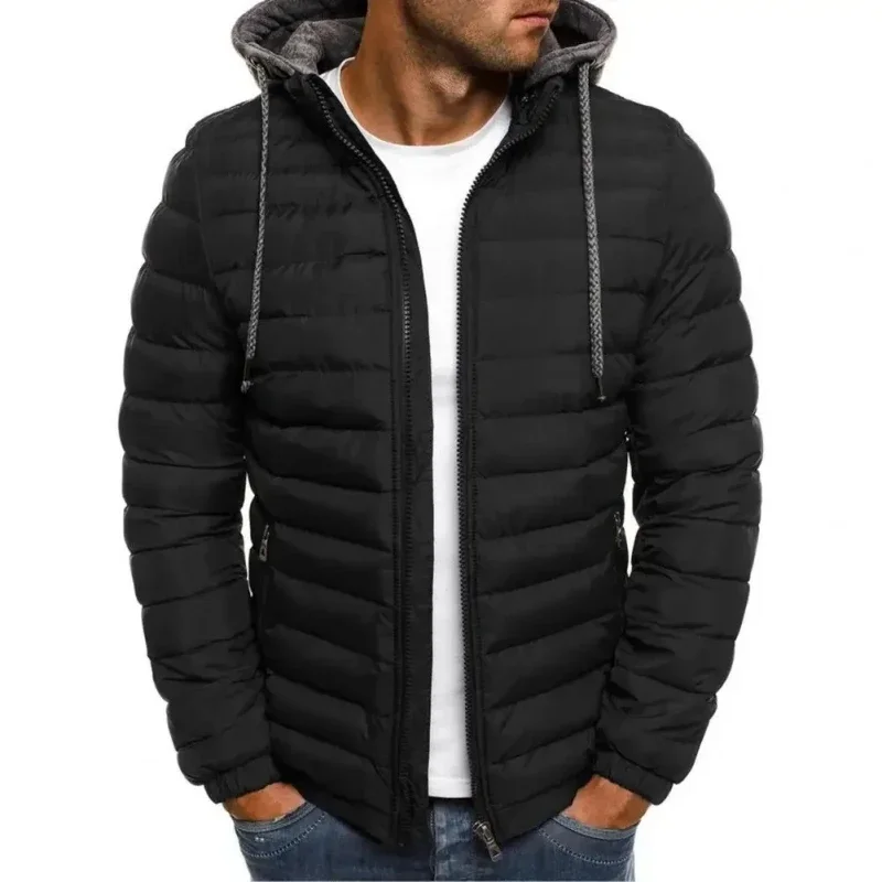 Autumn and Winter Men's High-quality Hooded Zipper Cotton Jacket, New Fashionable and Casual Outdoor Windproof Detachable Top