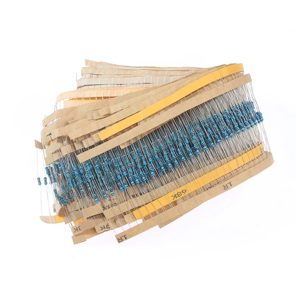 

Набор металлических пленочных резисторов, 2500 шт., 50 видов резисторов, 1 Ом ~ 10 м 1/4 Вт, набор электроники «сделай сам», 1% сопротивление цветных колец