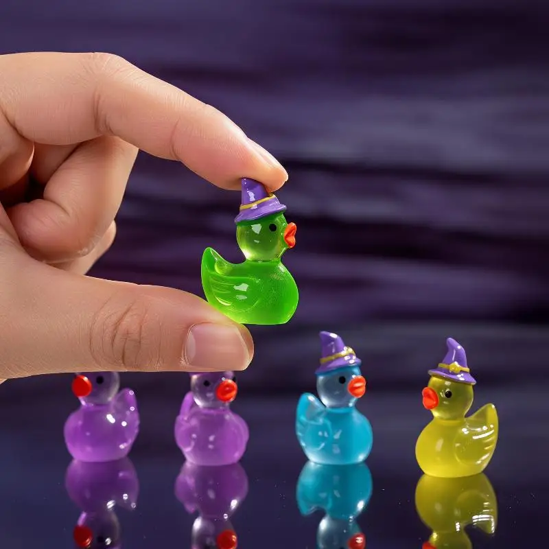 Mini Ducks With Magic Hat Glow In The Night Miniatures Duck Home Decor Desk Decorative Figurines Micro Landscape Halloween