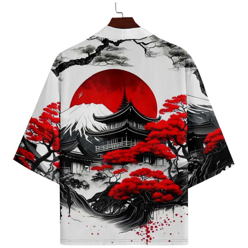 Summer Beach Japanese Style Printed Kimono Anime 3/4 Sleeve Shirt Haori Fashion Women Yukata Men Robe