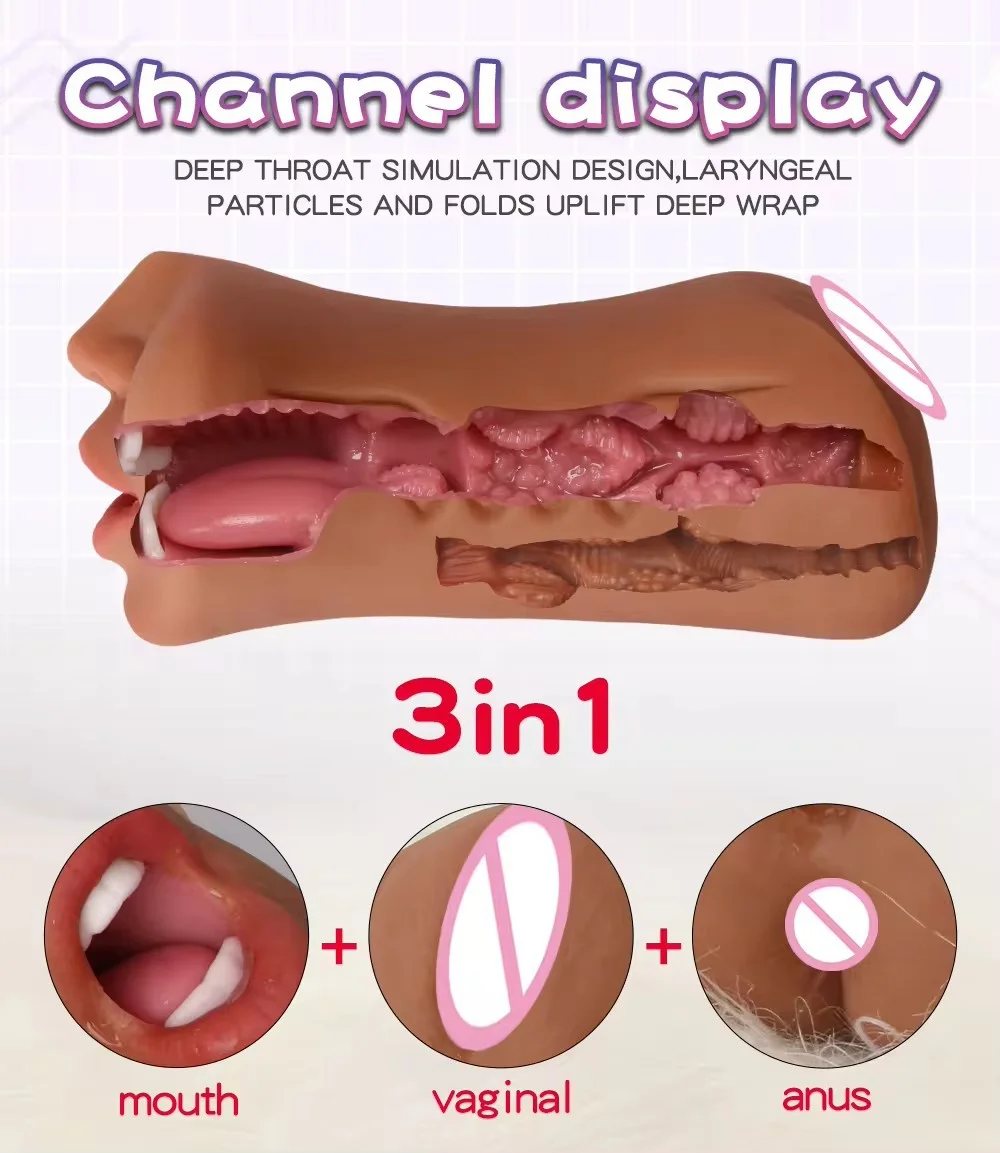 3 IN 1 Vaginal Anus Masturbation Cup Double Head Sex Real Deep Throat Male Masturbator Blowjob Sexy Toys for Men Adult Products