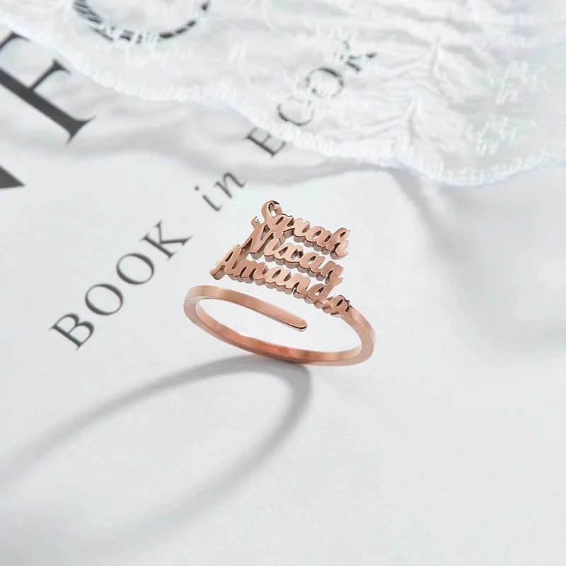 Lateefah Stainless Steel Multiple Name Rings Personalized Fashion Alphabet Openable Adjustable Ring