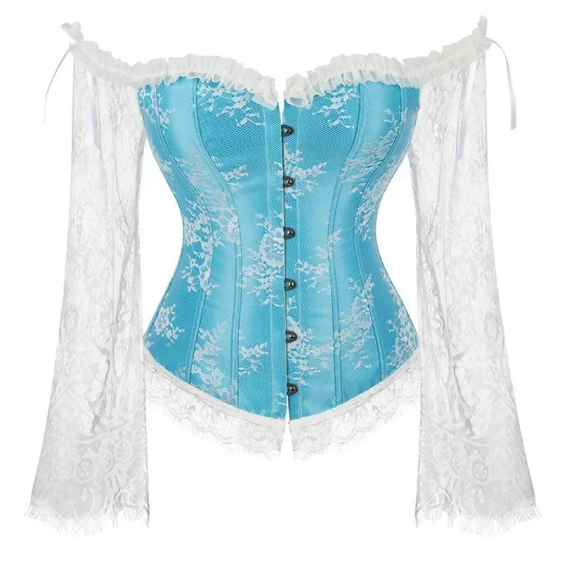 

Corset Top With Sleeves Lace Up Bustier Plus Size Korsett For Women Jacquard Floral Gothic Gorset Renaissance Sexy Costumes