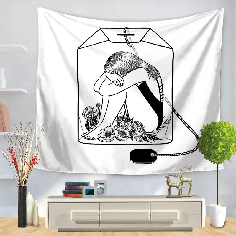 Office Living Room Tapestry Simple Black and White Hourglass Hanging Cloth Home Wall Decoration Tapestry