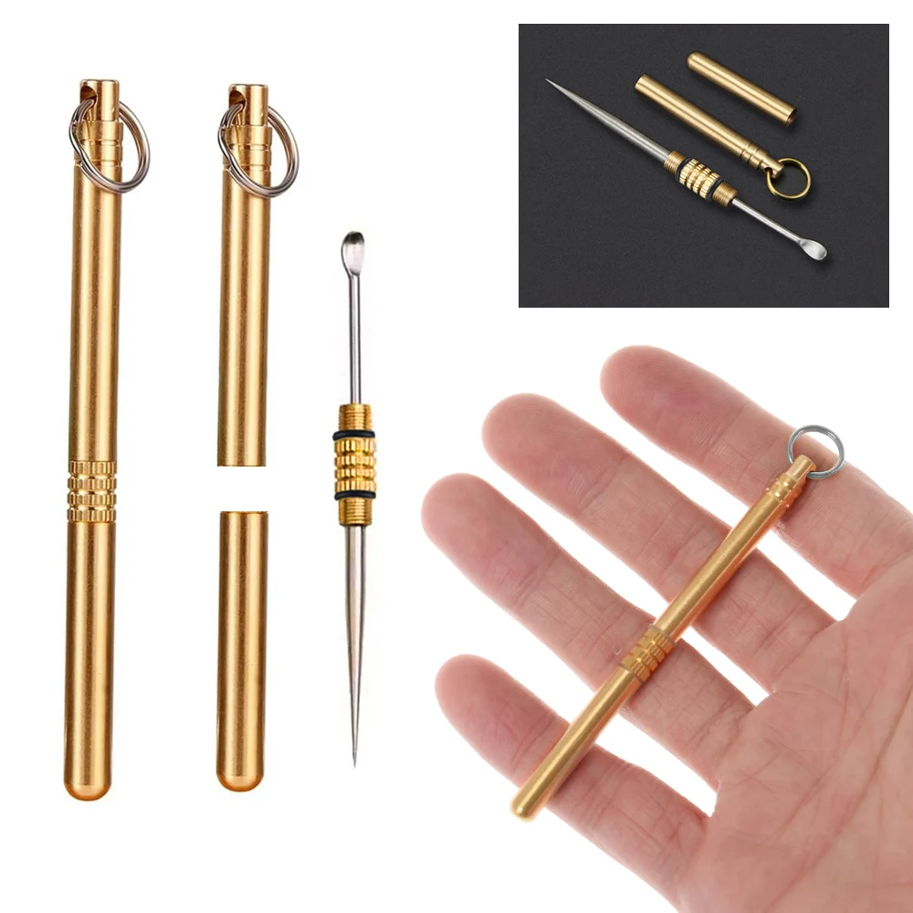1PCS Keychain Multifunction Ear Spoon Toothpick Combination Brass Titanium Alloy Earpick Tool Fruit Pic