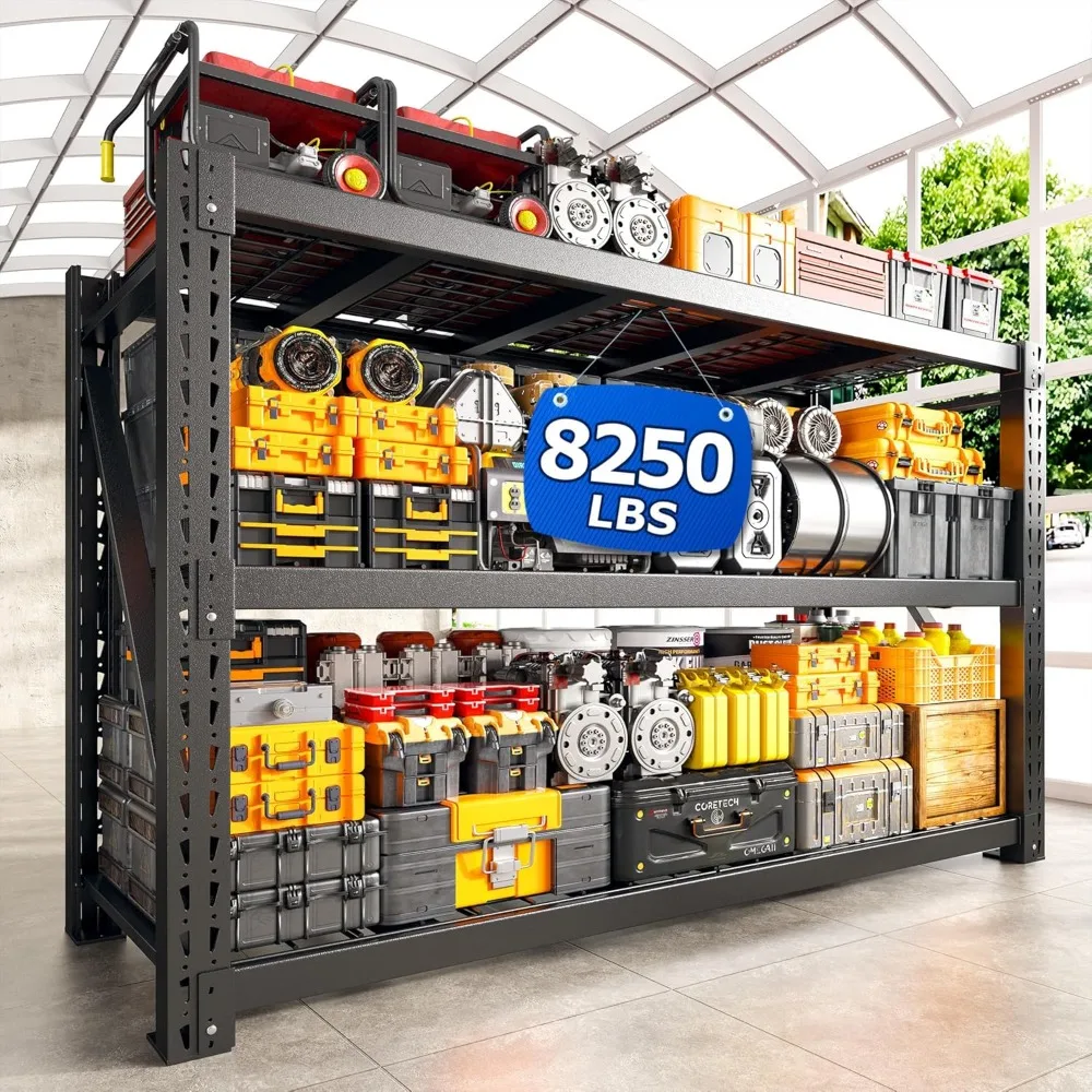 

8250 фунтов Гаражные стеллажи Сверхмощные полки для хранения Промышленные металлические стеллажи Регулируемые 3-уровневые полки для гаража, склад Ba